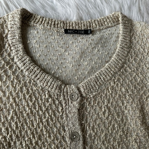 NIC+ZOE Cardigan Sweater Beige Popcorn Knit Button Front Business Petite Medium - Picture 3 of 7